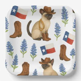 Plato De Papel Texas Birthday Themed for Cat Lovers 