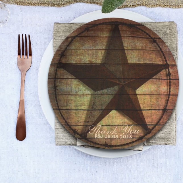 Plato De Papel texas de madera de grano rústico estrella de boda  (rustic barn wood texas star western wedding favor paper plates)