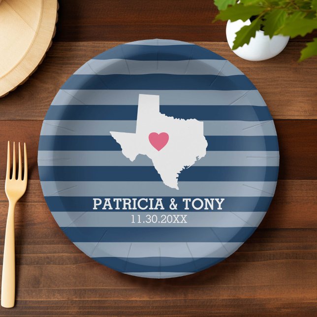 Plato De Papel Texas Home State Love with Optional Personalizado  (Custom Paper Plate)