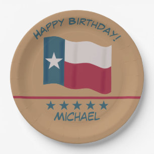 Plato De Papel Texas Lone Star Flag Tan Name Personalize Cumpleañ