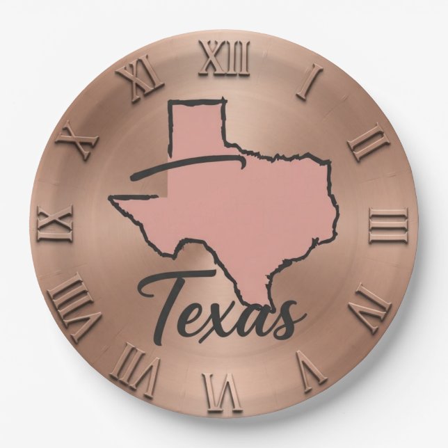 Plato De Papel Texas Minimalist Copper Map  (Anverso)
