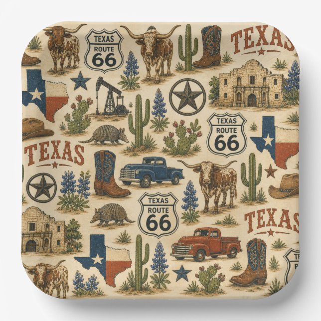 Plato De Papel Texas Route 66 Rancho de Fiesta (Anverso)