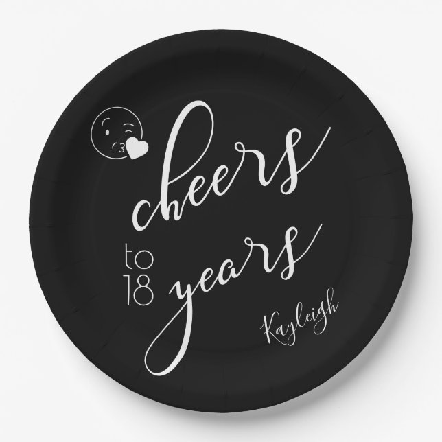 Plato De Papel Texto blanco sobre vientos negros modernos a 18 añ (Anverso)