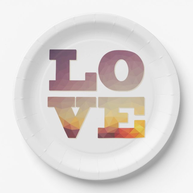 Plato De Papel Texto de amor morado/naranja/amarillo (Anverso)