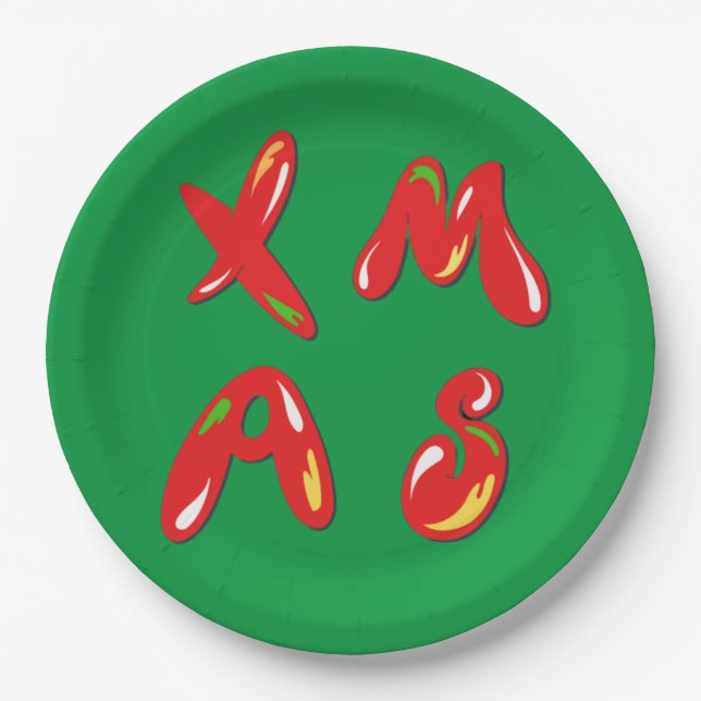 Plato De Papel Texto de burbuja de navidad (Anverso)