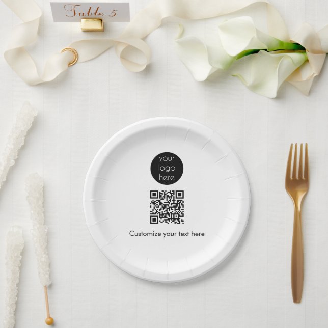 Plato De Papel Texto de código QR promocional de la empresa con l (Boda)