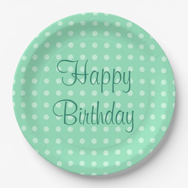 Plato De Papel Texto de Feliz Cumpleaños Puntos Rústico Lunares V (Anverso)