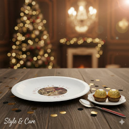 Plato De Papel Texto de Foto Personalizado Feliz Año Nuevo