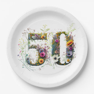 Plato De Papel Texto decorativo de flores silvestres para cumplea