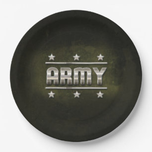 Plato De Papel Texto del ejército metalizado