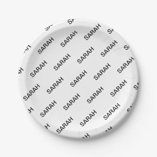 Plato De Papel Texto moderno blanco y negro repetible personaliza