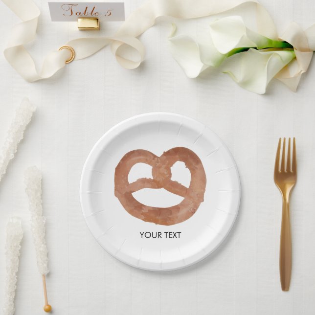 Plato De Papel Texto Personalizado de pretzel suave salado (Boda)