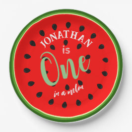 Plato De Papel texto personalizado e imagen uno en un fruto rojo 