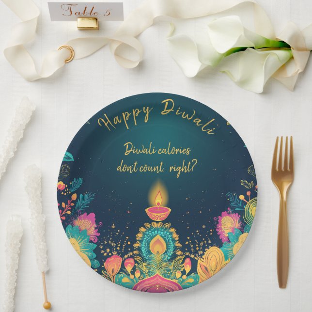 Plato De Papel texto personalizado, feliz Diwali (Boda)