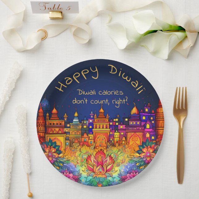 Plato De Papel texto personalizado, feliz diwali decorativo (Boda)