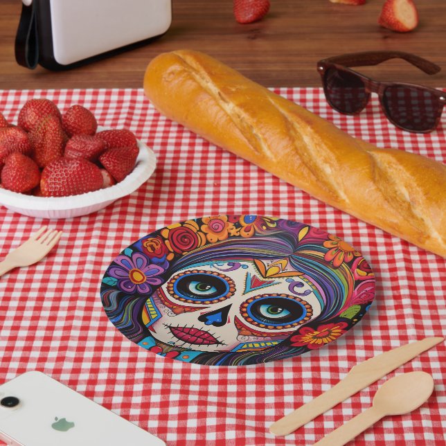 Plato De Papel Texto personalizado 💀 La Calavera Catrina (Picnic)