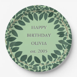 Plato De Papel Texto personalizado marco de eucalipto – verde sal
