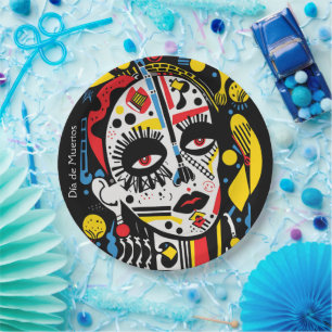 Plato De Papel Texto personalizado 💀 Pop Art Calavera en gorra