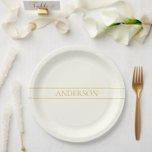 Plato De Papel Texto simple elegante personalizable dorado blan