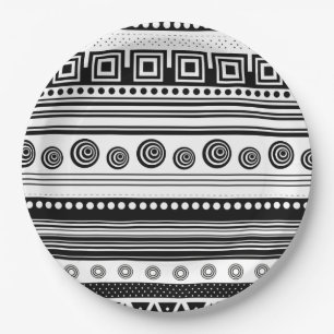 Plato De Papel Textura azteca decorativa negra linda
