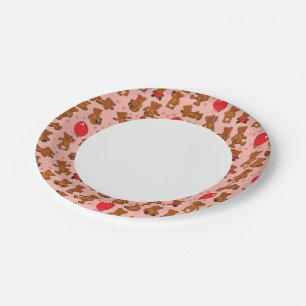 Plato De Papel Textura con osos de peluche, corazones