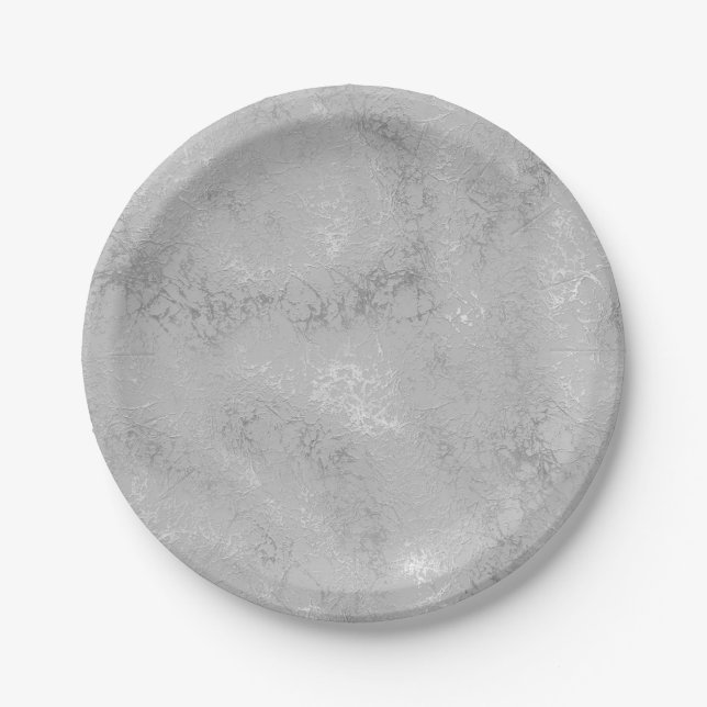 Plato De Papel Textura metálica plateada shimmer rústico elegante (Anverso)