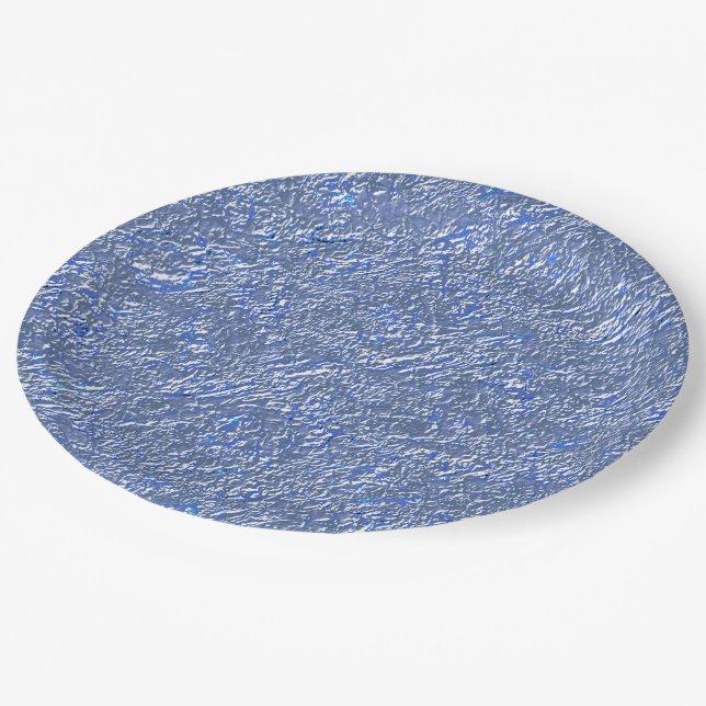 Plato De Papel Textura Raya azul e efeito prateado (Angular)
