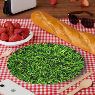 Plato De Papel Textura realista de foto de hierba divertida verde