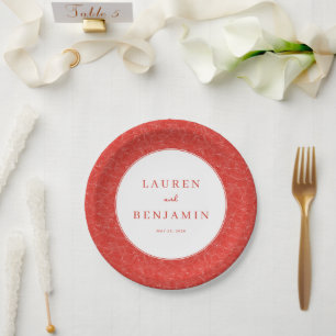 Plato De Papel Textura Roja Elegante con Remolinos