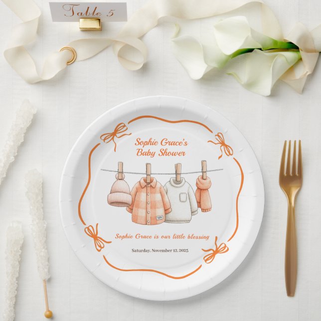 Plato De Papel Thankending Baby Shower Boy | Cozy Clothesline (Boda)