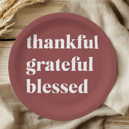 Plato De Papel Thankful Grateful Blessed