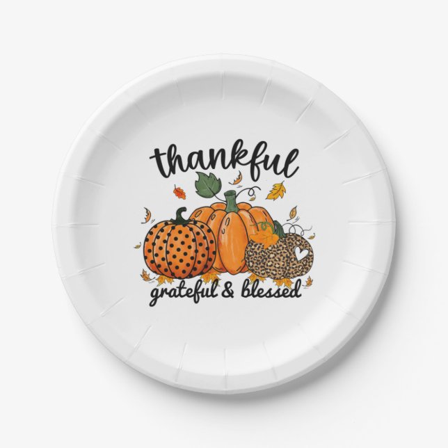Plato De Papel Thankful Pumpkin Grateful And Blessed  (Anverso)