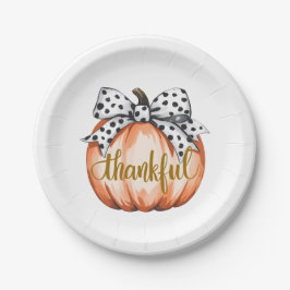 Plato De Papel Thankful Pumpkin with Polka Dot Bow
