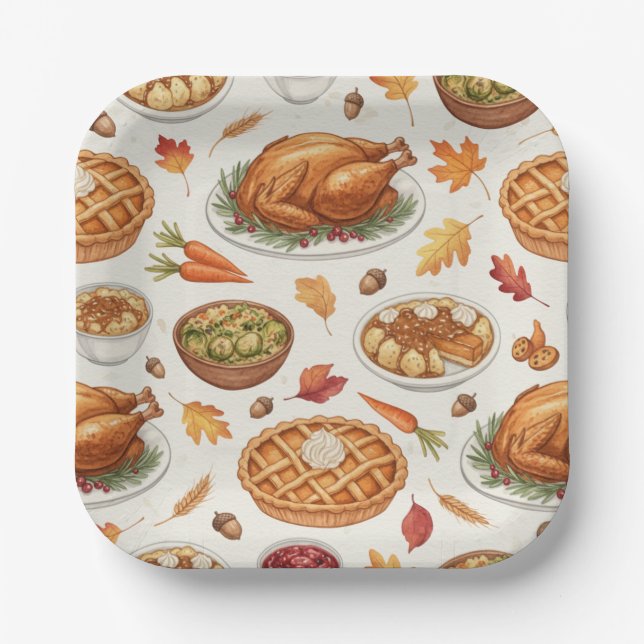 Plato De Papel Thanksgiving Feast, Dinner Paper Plate (Anverso)