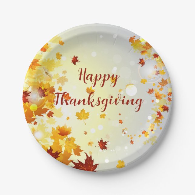 Plato De Papel Thanksgiving Paper Plates With Autumn Leaves (Anverso)