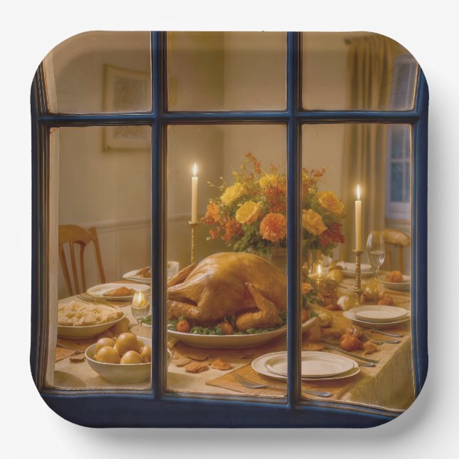 Plato De Papel Thanksgiving Turkey Feast In Window (Anverso)