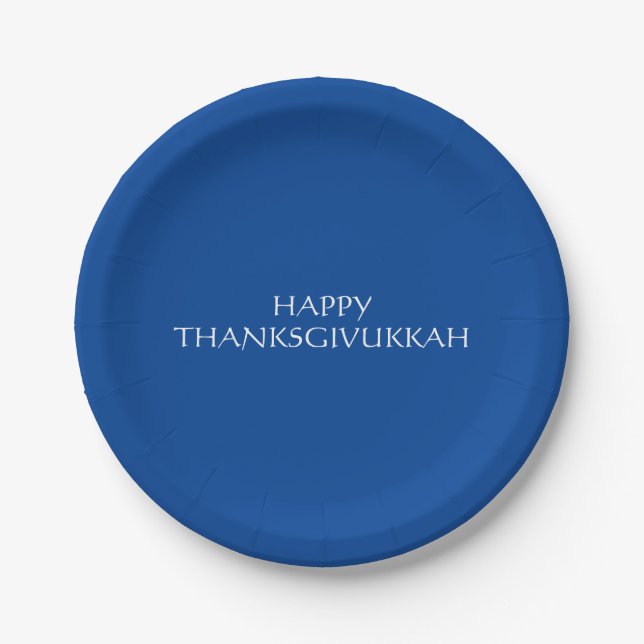Plato De Papel Thanksgivukah azul blanco Acción de Gracias Hanukk (Anverso)