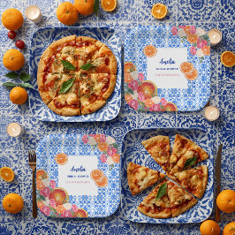 Plato De Papel Thats amore mediterranean blue tiles bridal shower