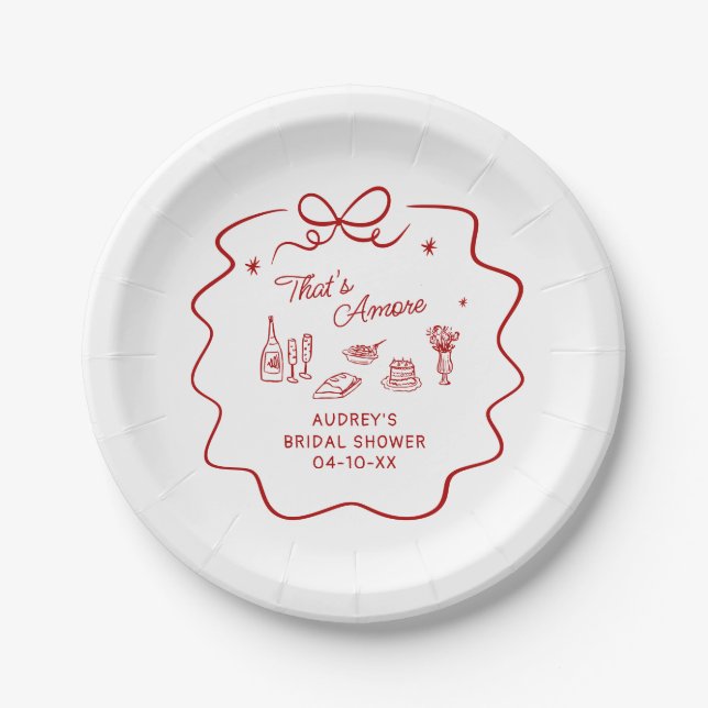 Plato De Papel That's Amore, Red Doodle Personalizado para Ducha (Anverso)