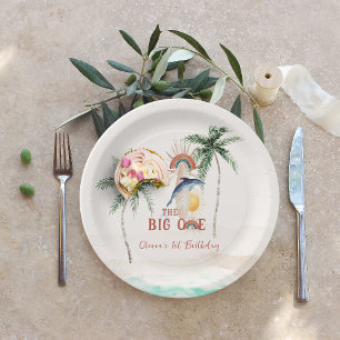 Plato De Papel The Big One Cumpleaños Retro de Verano Surf