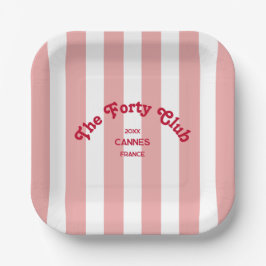 Plato De Papel The Forty Club Pink Cabana Stripe 40th Birthday