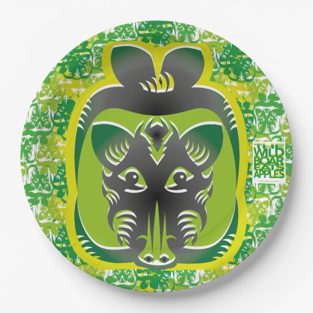 PLATO DE PAPEL THE WILD BOAR EATS APPLES BY MASANSER (Anverso)