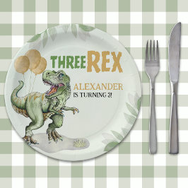 Plato De Papel Three Rex - Birthday Boy 3rd with Dinosaur Theme