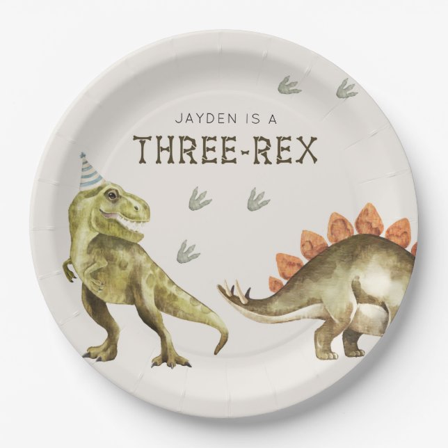 Plato De Papel Three-Rex Dinosaur T-rex 3rd Birthday (Anverso)