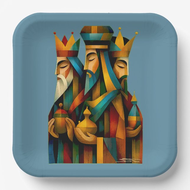 Plato De Papel Three Wise Men Abstract Nativity Art  (Anverso)