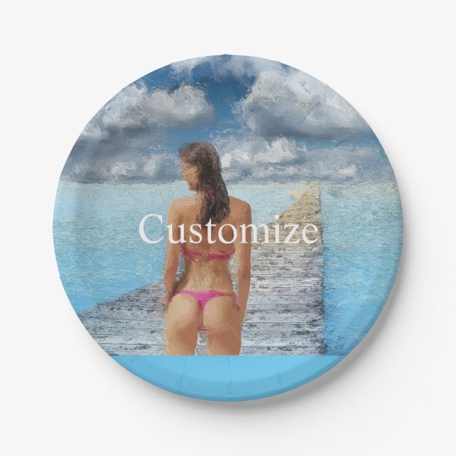 Plato De Papel Thunder_Cove, Chica de bikini (Anverso)