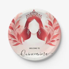 Plato De Papel Tiara Black Lace Red Quinceanera