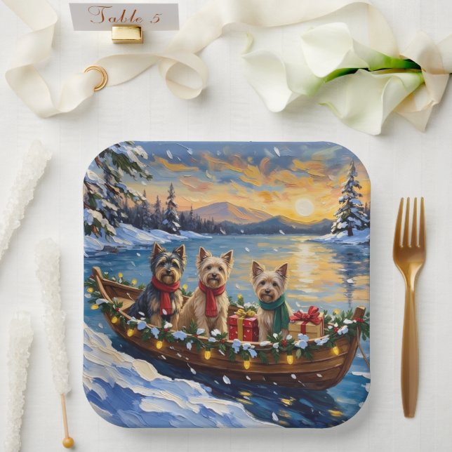 Plato De Papel Tibetan Terrier Christmas Boat Holiday (Boda)