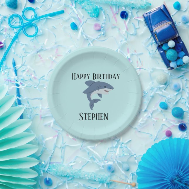 Plato De Papel Tiburón azul lindo personalizado (Fiesta)