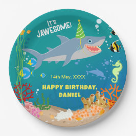 Plato De Papel Tiburón sonriente bajo el mar niño Partido Cumplea